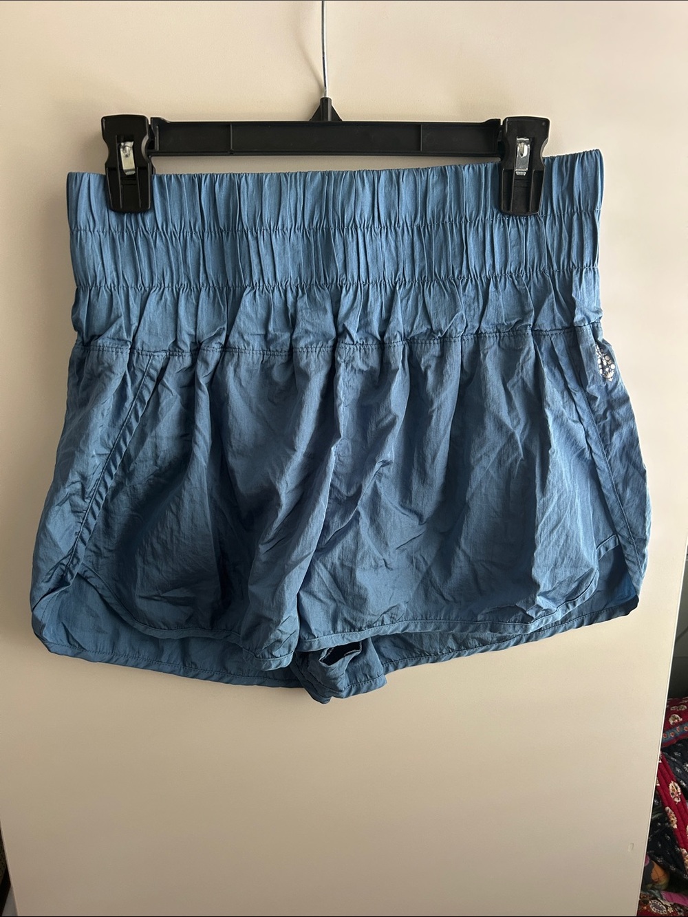 Free People Smocked Waist Athletic Shorts in Denim Blue